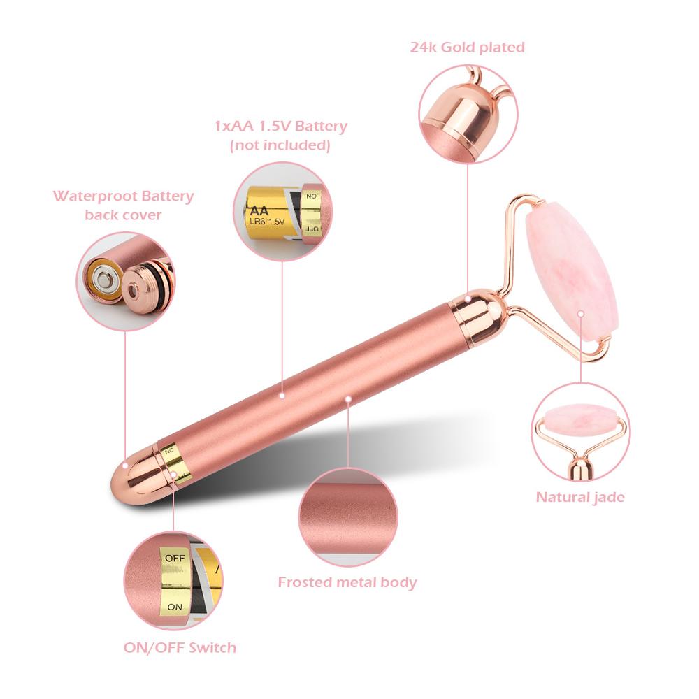 Rouleau de Jade Quartz Rose Vibrant — Massage & Lifting Visage